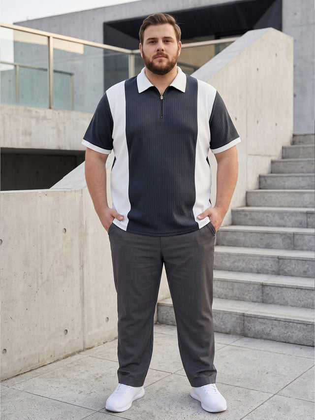Men Plus Size Vora-Grey Grey Textured Polo T-Shirt