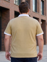 Men Plus Size Elora-Beige Beige Textured Polo T-Shirt