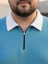 Men Plus Size Vora-Teal Teal Textured Polo T-Shirt