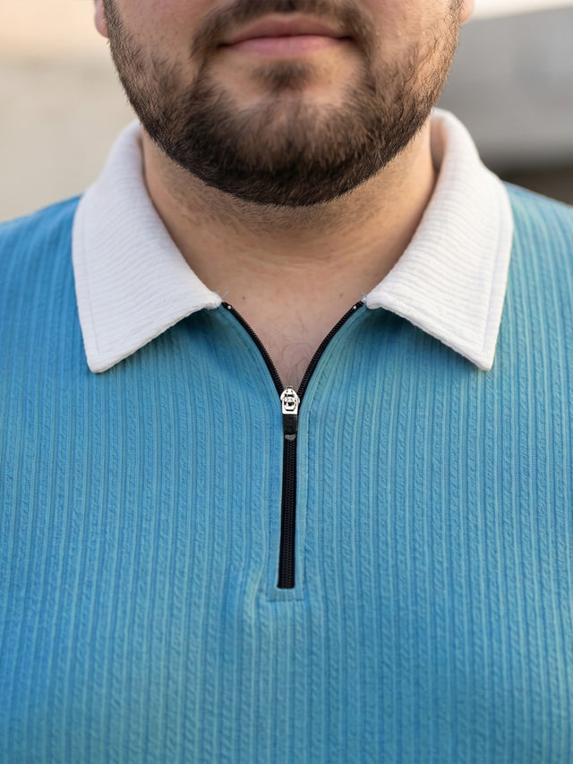 Men Plus Size Vora-Teal Teal Textured Polo T-Shirt