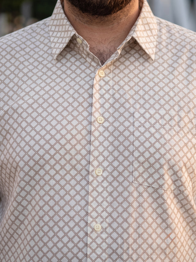 Men Plus Size Lattice Off White Printed Shirts