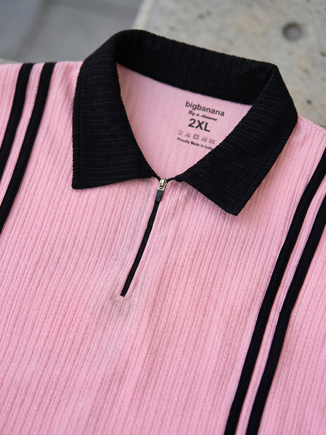 Men Plus Size Rexo-Pink Pink Textured Polo T-Shirt