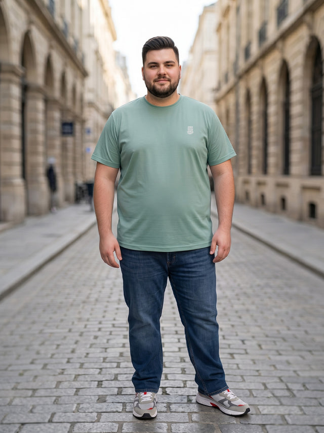 Men Plus Size Hiddenmist-Mint Green Solid Mint Green Round Neck Tshirt