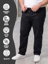 Men Plus Size Revon Black Solid Trousers