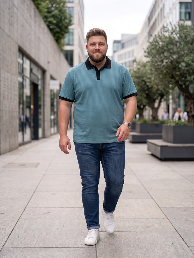 Men Plus Size Velric textured Sky Blue Polo Men Tshirt