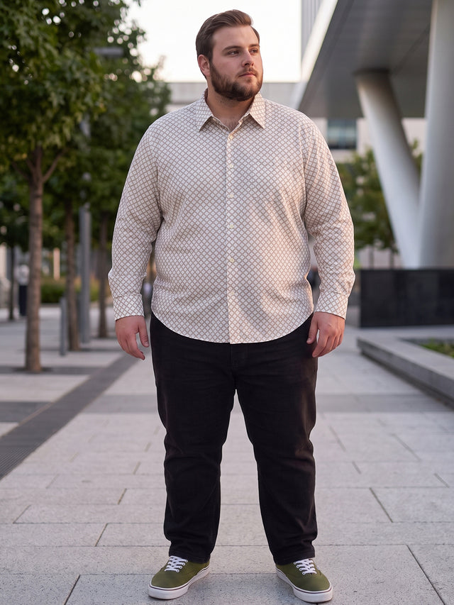 Men Plus Size Lattice Off White Printed Shirts