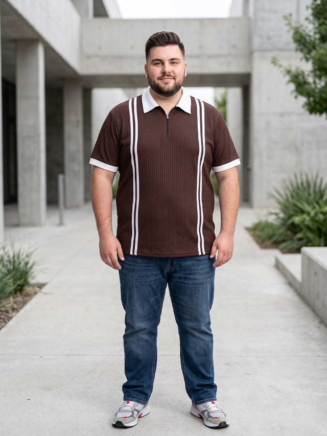 Men Plus Size Rexo-Brown Brown Textured Polo T-Shirt