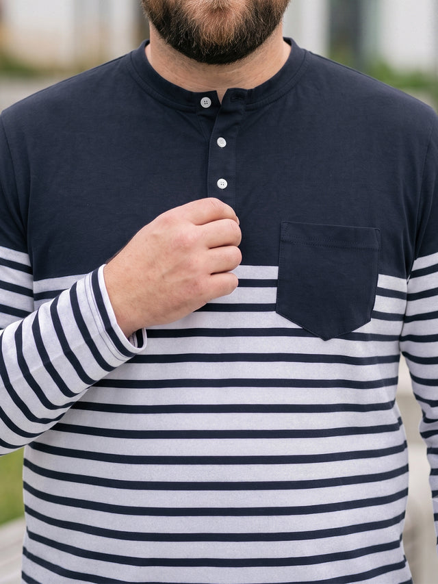 Men Plus Size Tito Striped Henley Tshirt