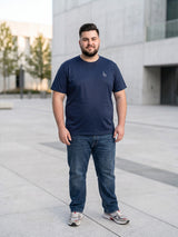 Men Plus Size Vaporcrew-Navy Blue Solid Navy Blue Round Neck