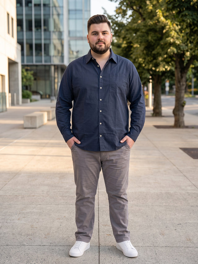 Men Plus Size Loungray Dark Grey Striped Shirts