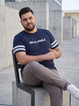 Men Plus Size Weft Navy Blue Printed Round Neck Tshirts