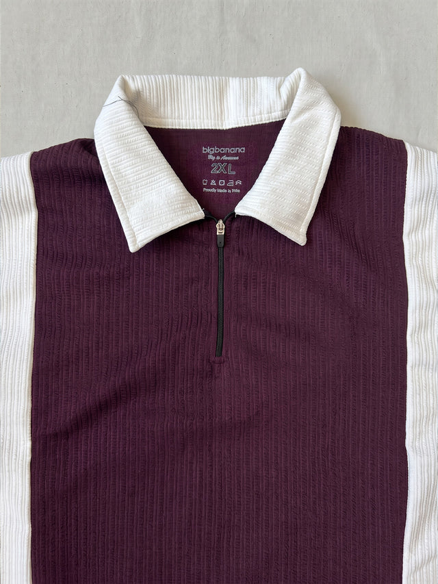 Men Plus Size Elora-Maroon Maroon Textured Polo T-Shirt