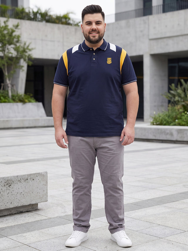 Men Plus Size Crikfow-Navy Solid Polo Tshirt