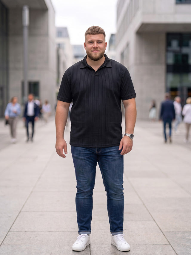 Men Plus Size Stalwar Black textured Polo Tshirts