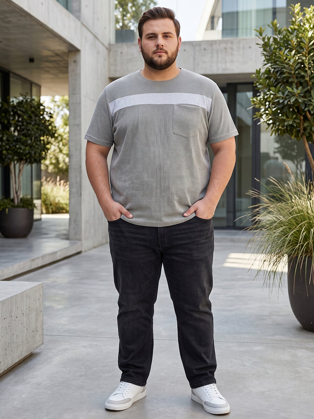 Men Plus Size Titanium Textured Round Neck Tshirt