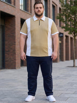Men Plus Size Elora-Beige Beige Textured Polo T-Shirt