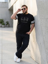 Men Plus Size Cady Black Printed Round Neck Tshirts