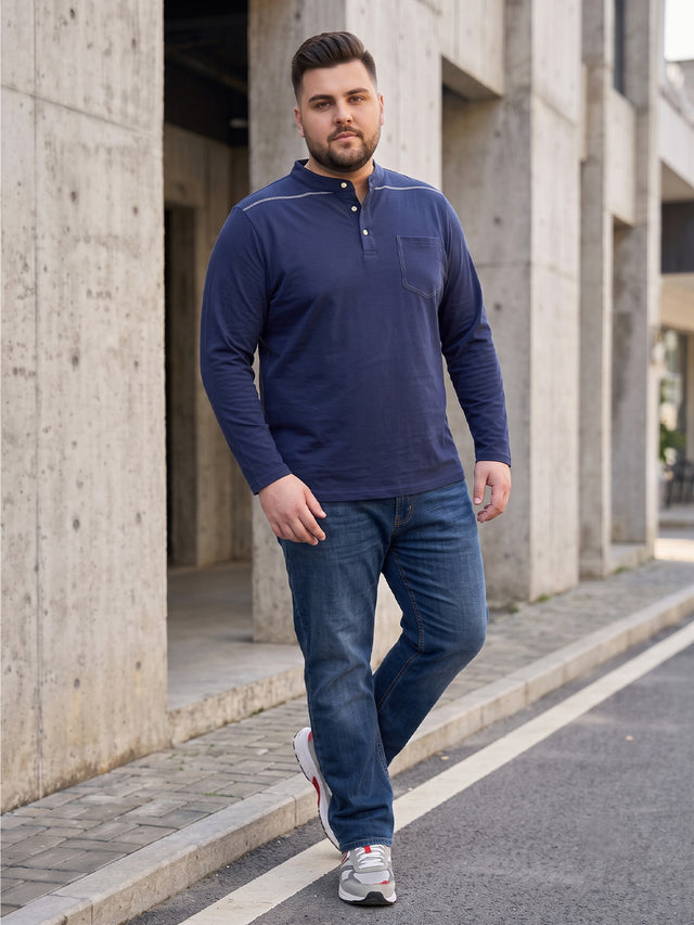 Men Plus Size Antonate Solid Henley Tshirt