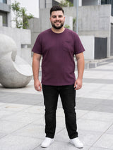 Men Plus Size Stark-Wine Wine Textured Round Neck Tshirts