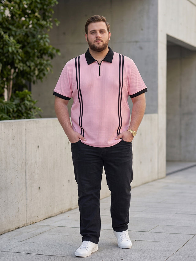 Men Plus Size Rexo-Pink Pink Textured Polo T-Shirt