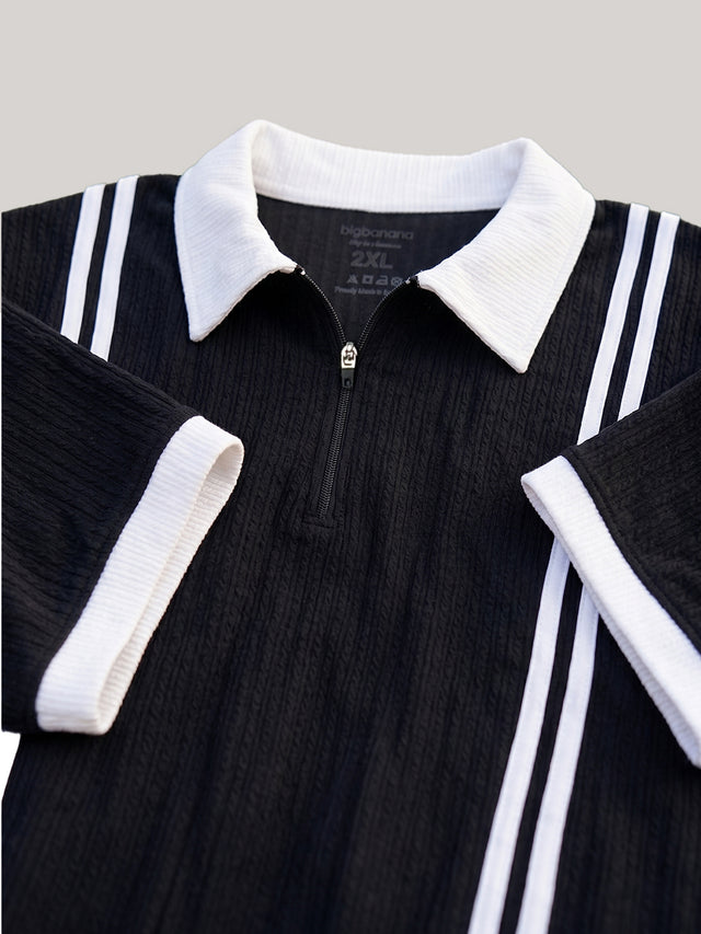 Men Plus Size Zeno-Black Black Textured Polo T-Shirt