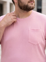 Men Plus Size Stark-Pink Pink Textured Round Neck Tshirts