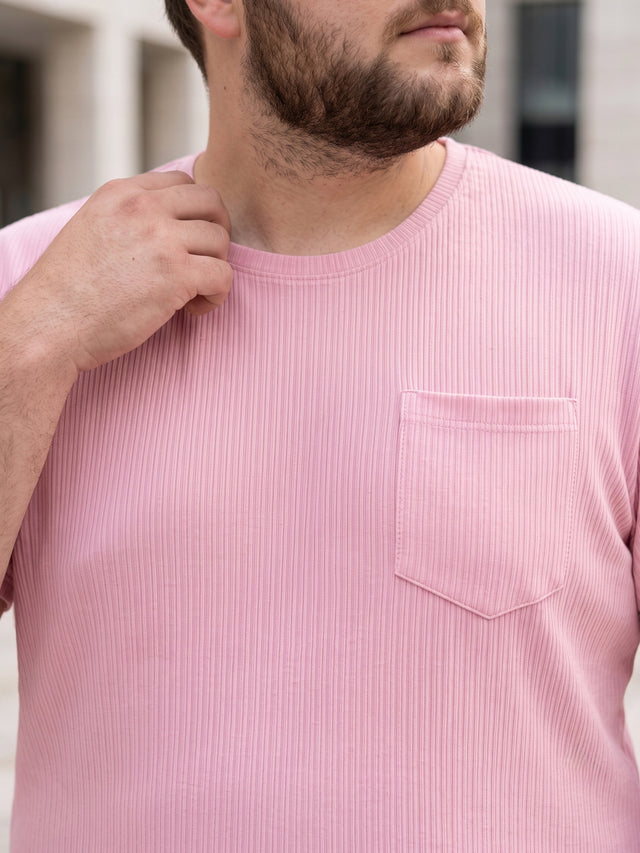 Men Plus Size Stark-Pink Pink Textured Round Neck Tshirts