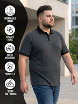 Men Plus Size Maveriq Grey textured Polo Tshirts