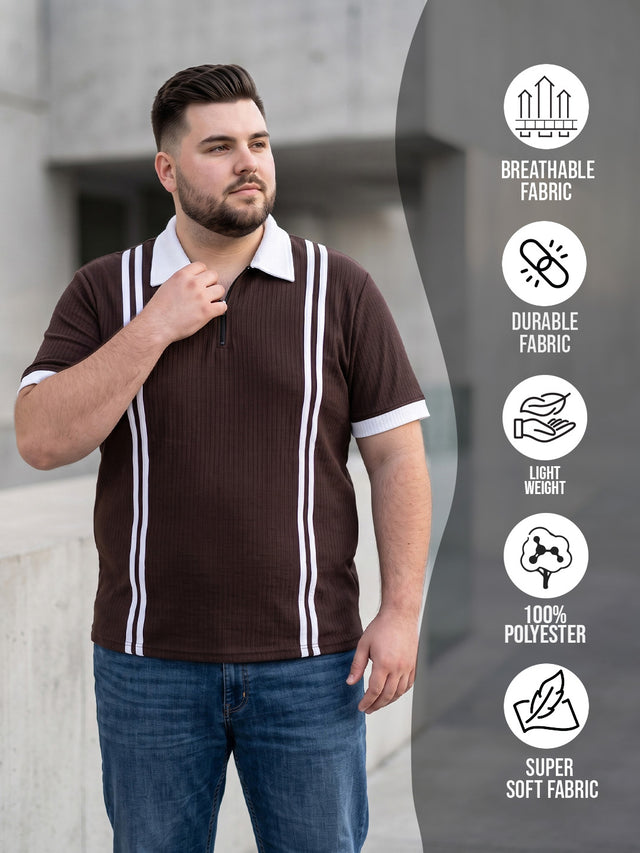 Men Plus Size Rexo-Brown Brown Textured Polo T-Shirt