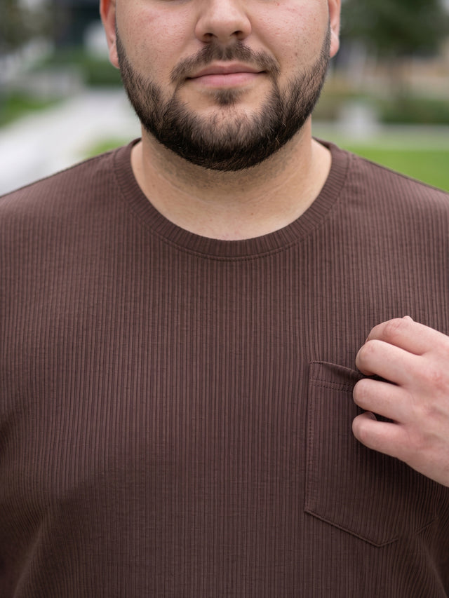 Men Plus Size Stark-Brown Brown Textured Round Neck Tshirts
