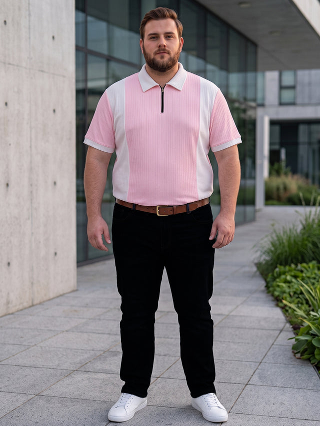 Men Plus Size Elora-Pink Pink Textured Polo T-Shirt