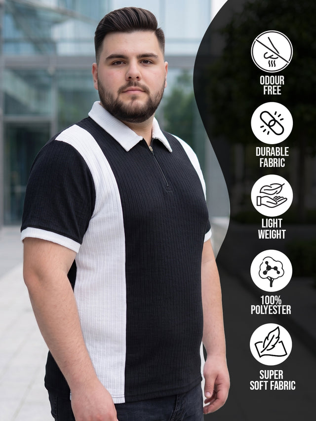 Men Plus Size Vora-Black Black Textured Polo T-Shirt