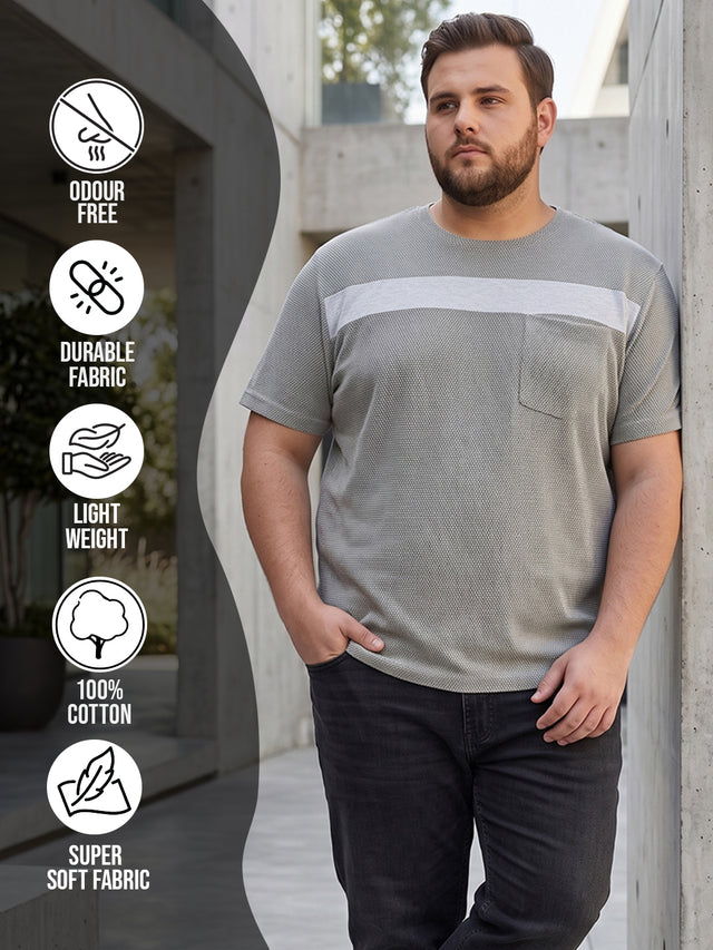 Men Plus Size Titanium Textured Round Neck Tshirt