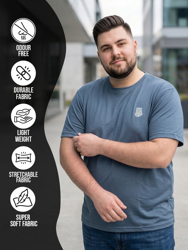 Men Plus Size Hiddenmist-Grey Solid Grey Round Neck Tshirt