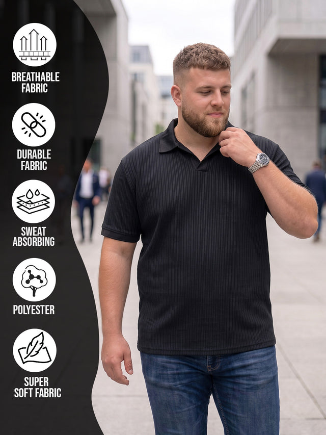 Men Plus Size Stalwar Black textured Polo Tshirts