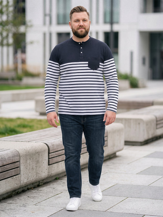 Men Plus Size Tito Striped Henley Tshirt