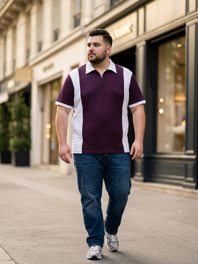 Men Plus Size Elora-Maroon Maroon Textured Polo T-Shirt
