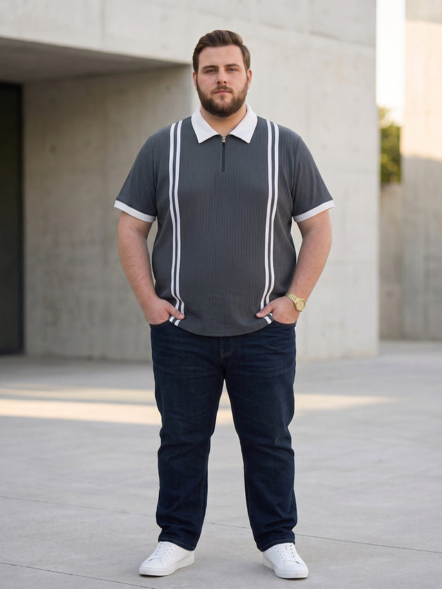 Men Plus Size Zeno-Grey Grey Textured Polo T-Shirt