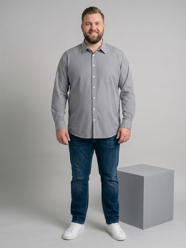 Men Plus Size Gunmetal Multi Striped Shirts
