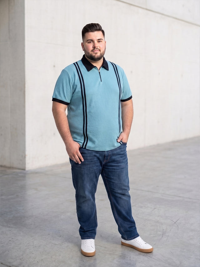 Men Plus Size Zeno-Teal Teal Textured Polo T-Shirt