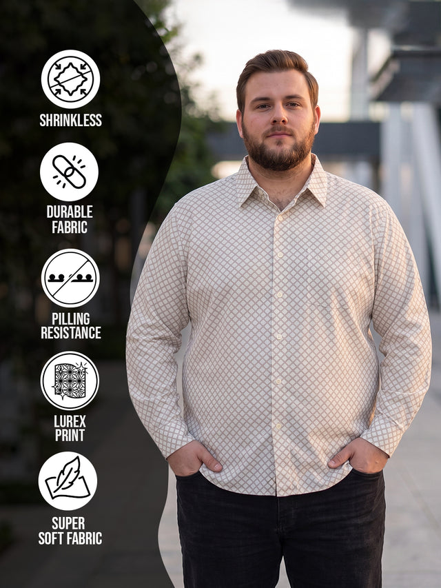 Men Plus Size Lattice Off White Printed Shirts