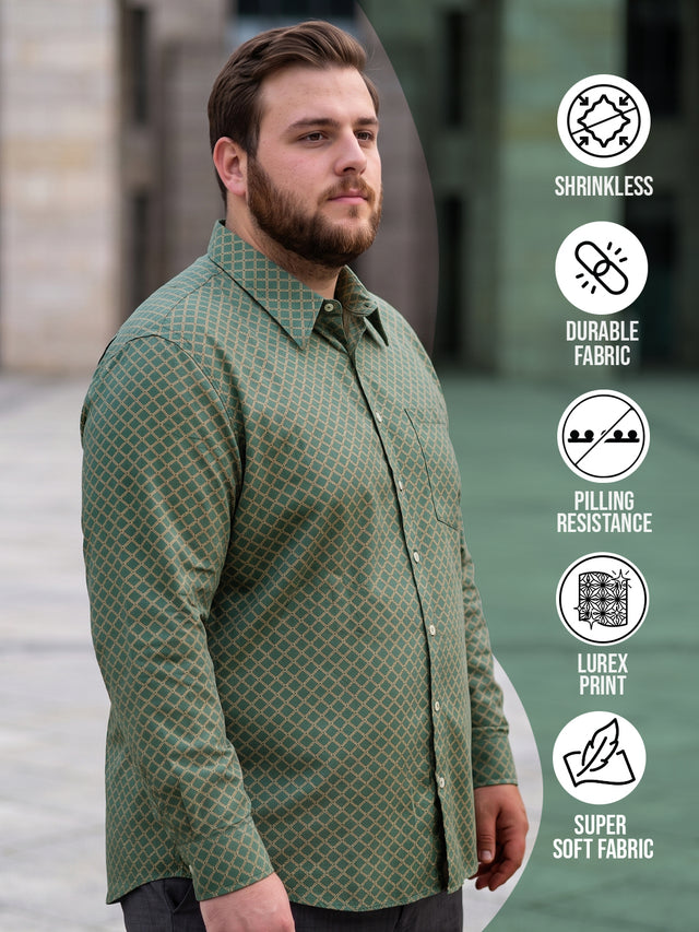 Men Plus Size Diamint Green Printed Shirts