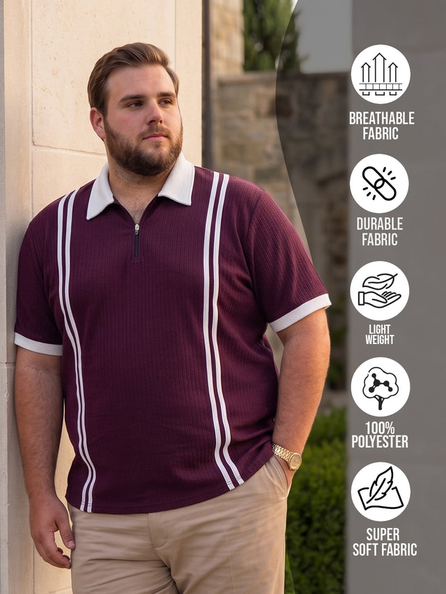 Men Plus Size Rexo-Maroon Maroon Textured Polo T-Shirt