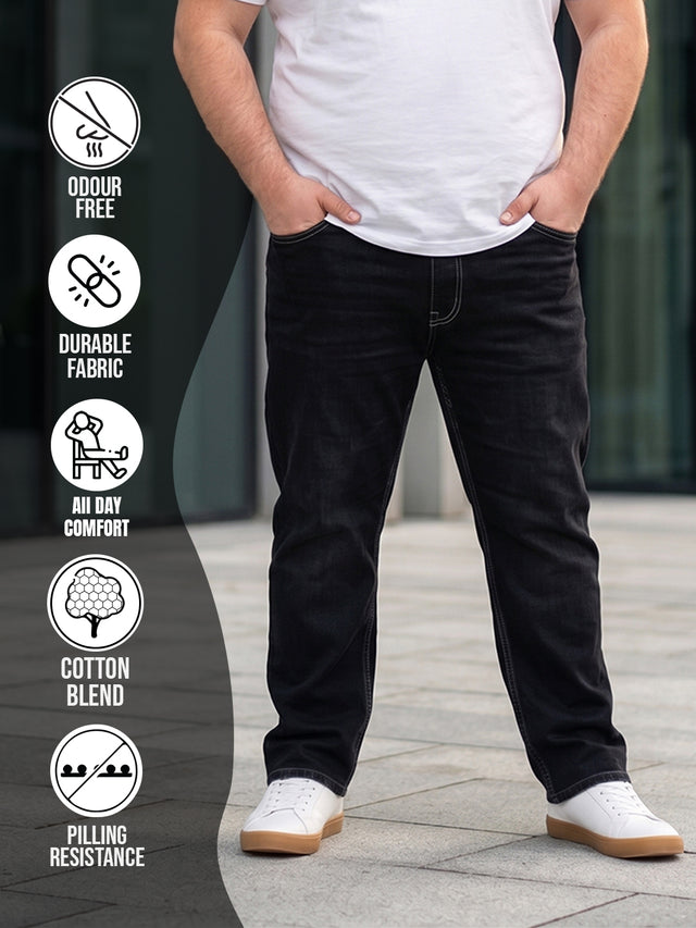 Men Plus Size Zetsu Black Solid Jeans