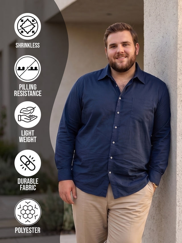 Men Plus Size Indigoze Navy Striped Shirts