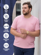 Men Plus Size Stark-Pink Pink Textured Round Neck Tshirts