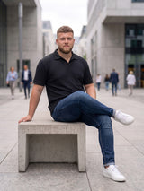 Men Plus Size Stalwar Black textured Polo Tshirts