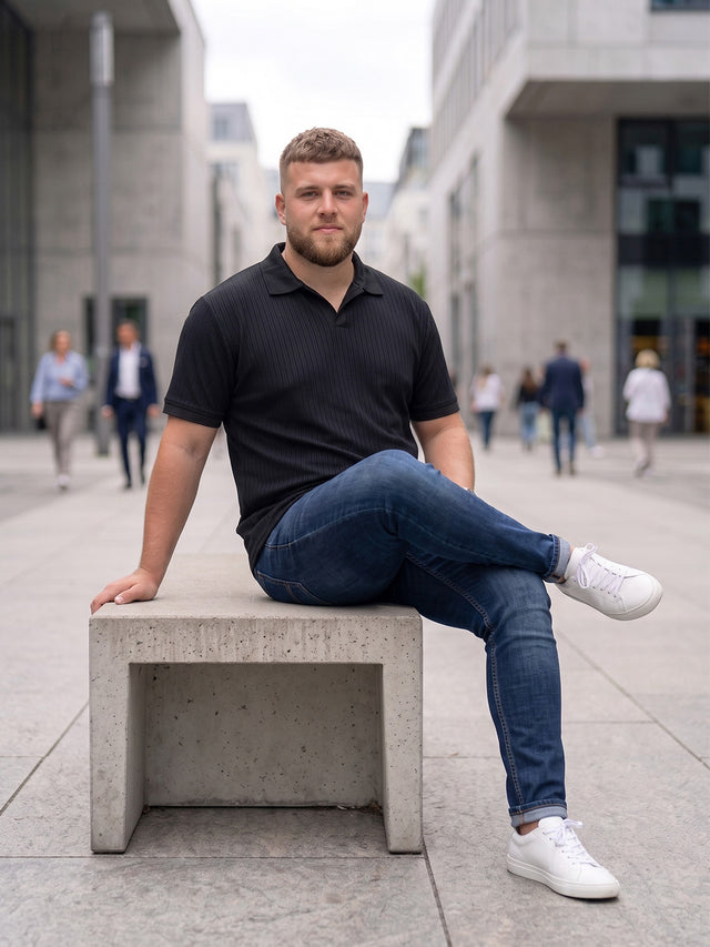 Men Plus Size Stalwar Black textured Polo Tshirts