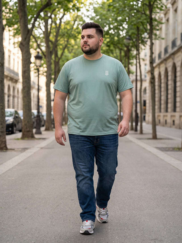 Men Plus Size Hiddenmist-Mint Green Solid Mint Green Round Neck Tshirt