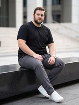 Men Plus Size Stark-Black Black Textured Round Neck Tshirts